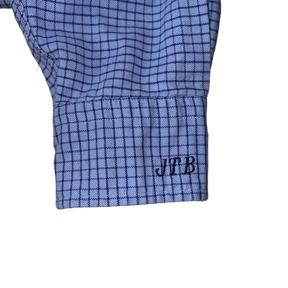 L.L. Bean Men's Dress Shirt 15-32 Blue Checkered Plaid Long Sleeve Button-Up - Picture 4 of 11